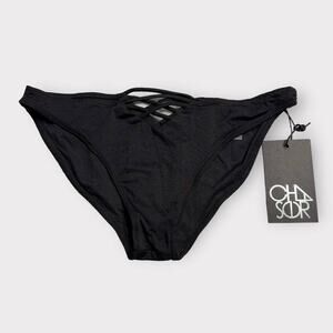 Chaser Swim Black Strappy Bikini Bottom Women's Size Medium NWT